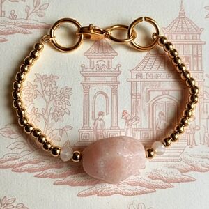 Natural Large Morganite Nugget &  Beads In Sweet Classy Bracelet